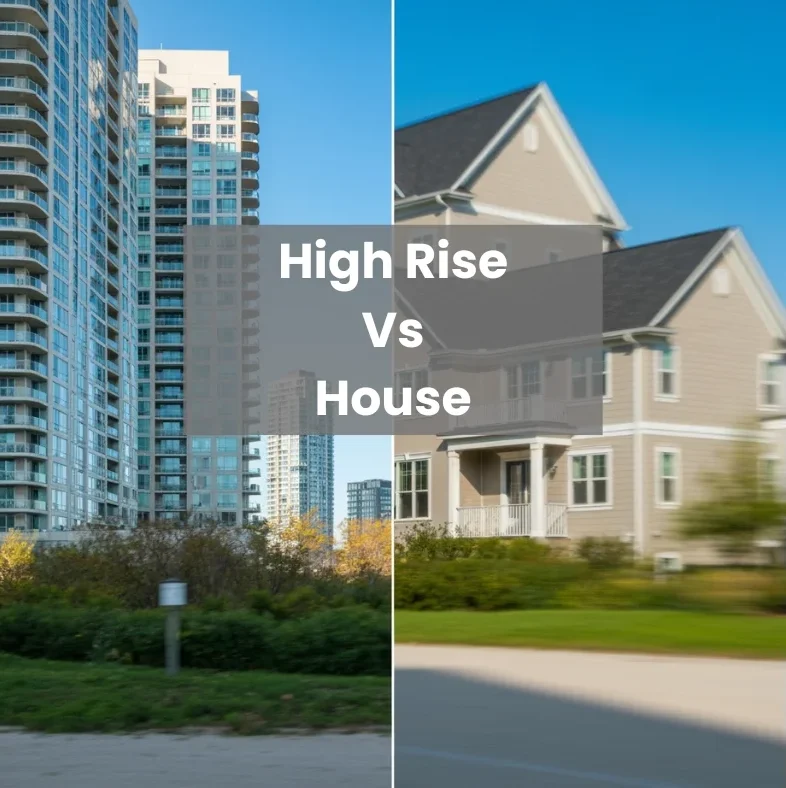 high rise buildings with houses