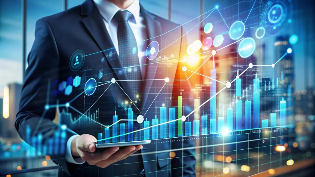 businessman-using-tablet-with-digital-graph-overlay-the sultan bahria