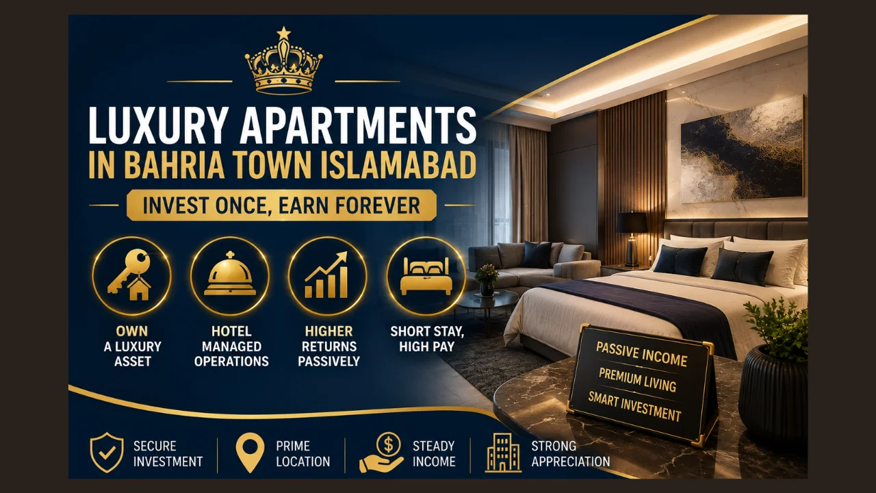 Luxury apartments in Bahria Town Islamabad feature image highlighting hotel-managed investment and passive rental income opportunities.